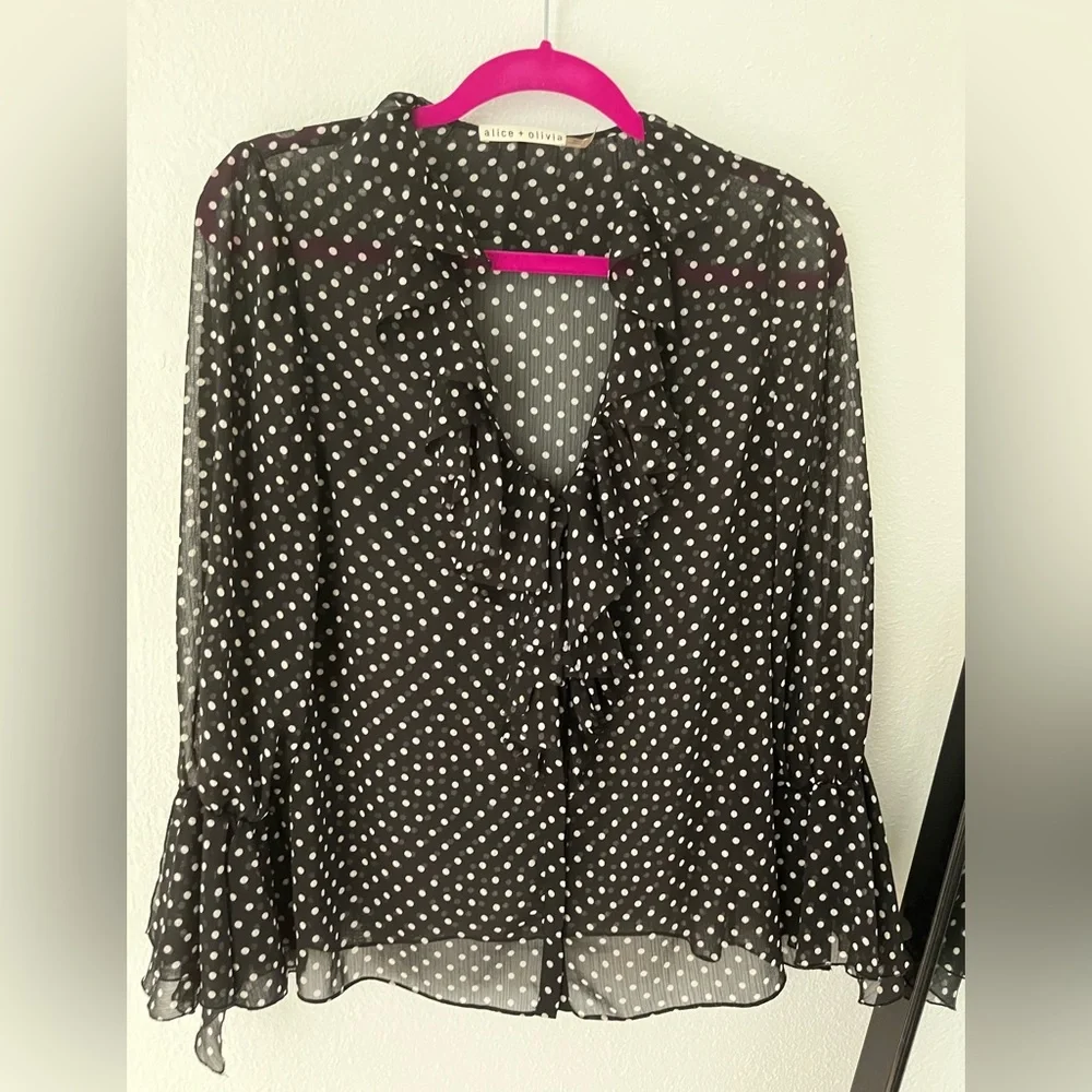 Alice + Olivia polka dot button down sz XS - Picture 3 of 8